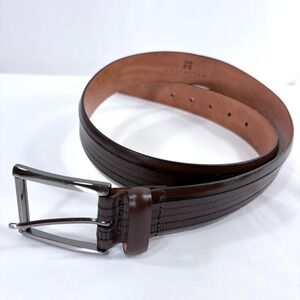 Trafalgar Bentley Belt Brown Genuine Leather Textured Chevron Pattern 34 36